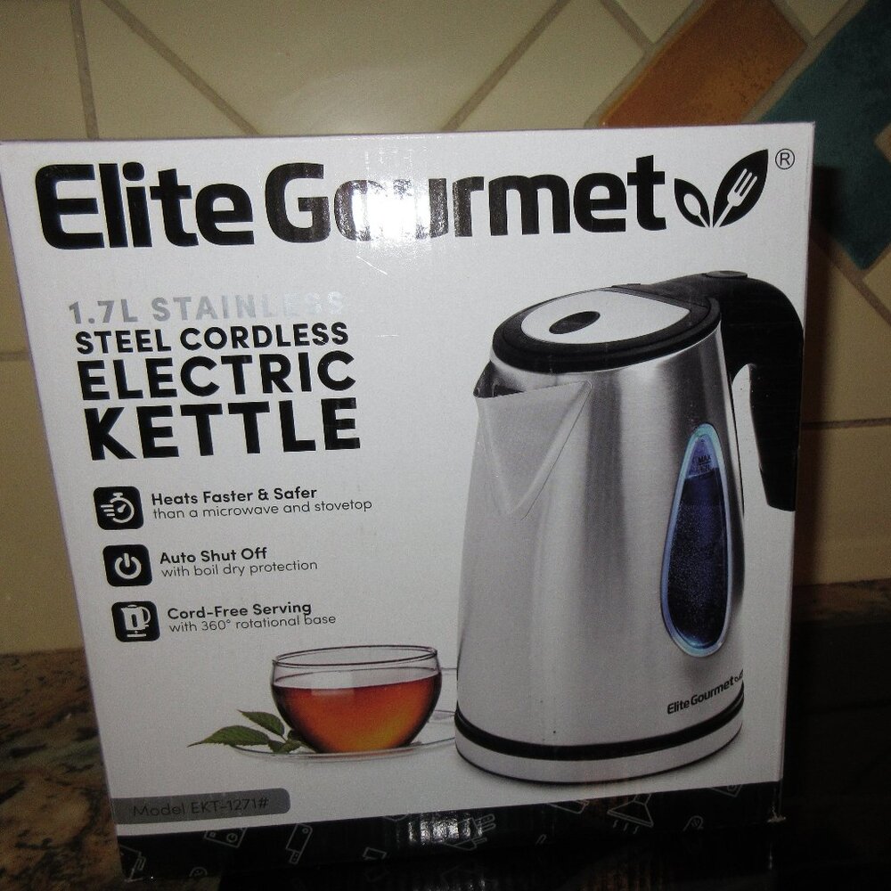NEW IN BOX Electric Tea Kettle 1.7L Stainless Steel ELITE GOURMET Great Gift